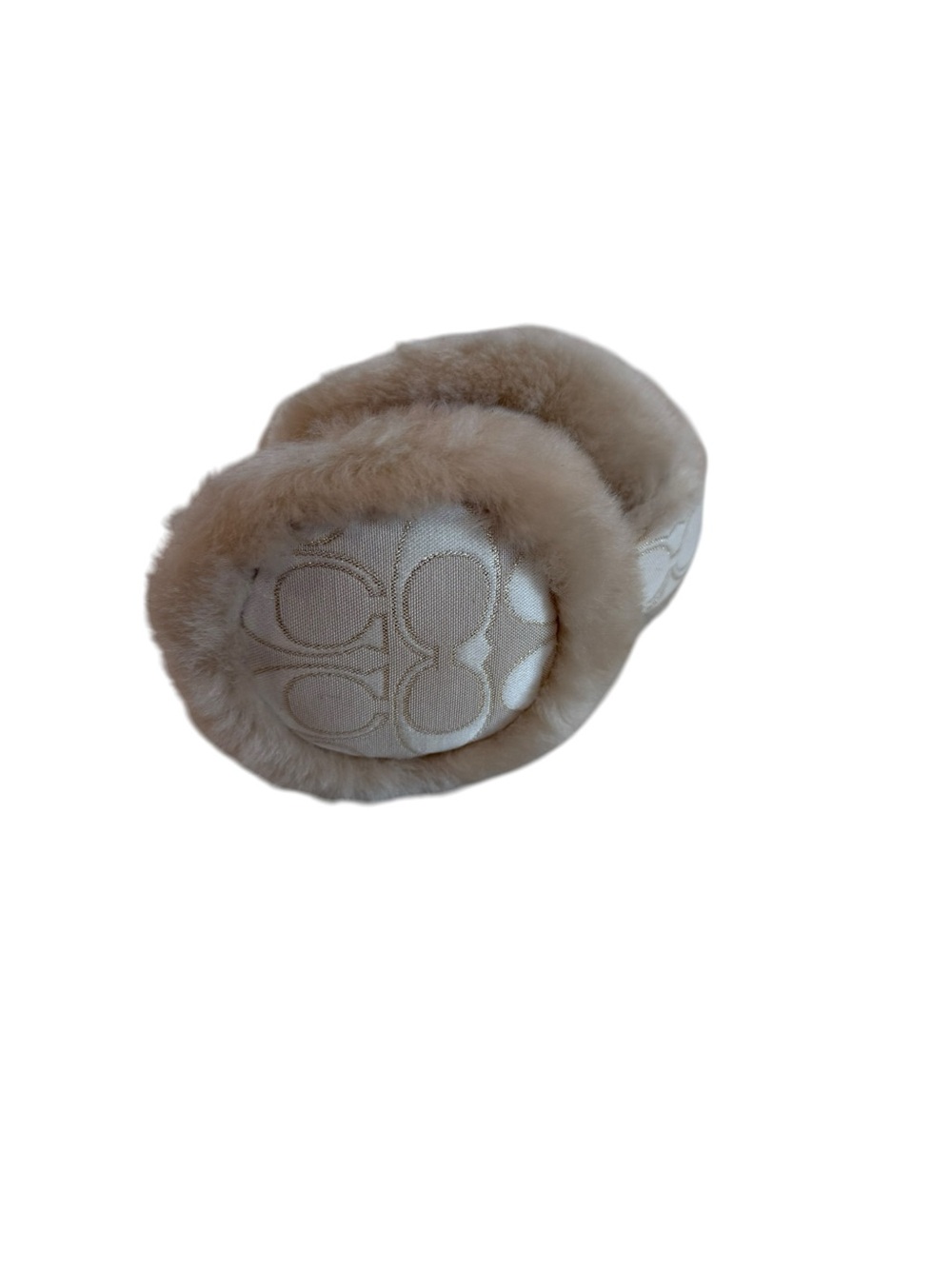 Coach Beige Shearling Logo Earmuffs - Picture 2 of 3